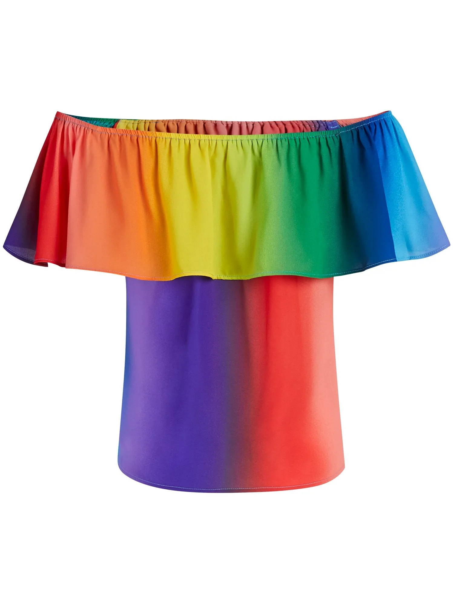 Petite Rainbow Flounced Off-The-Shoulder Top - 7th Avenue