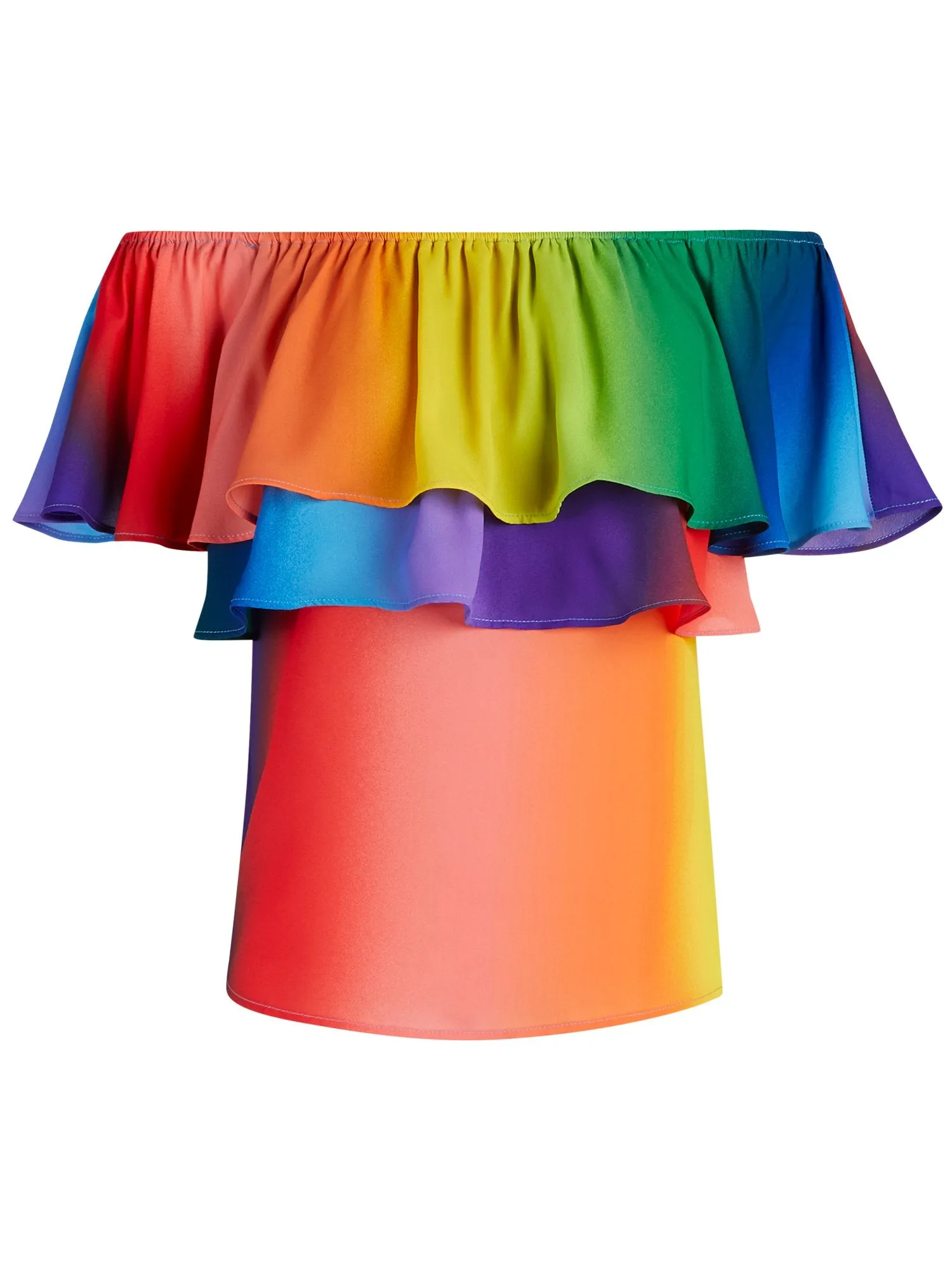 Petite Rainbow Flounced Off-The-Shoulder Top - 7th Avenue