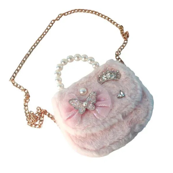 Pink Butterfly Furry Purse