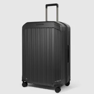 Piquadro Pq-Light Large Size Expandable Trolley With 4 Wheels In Polycarbonate Matt Black