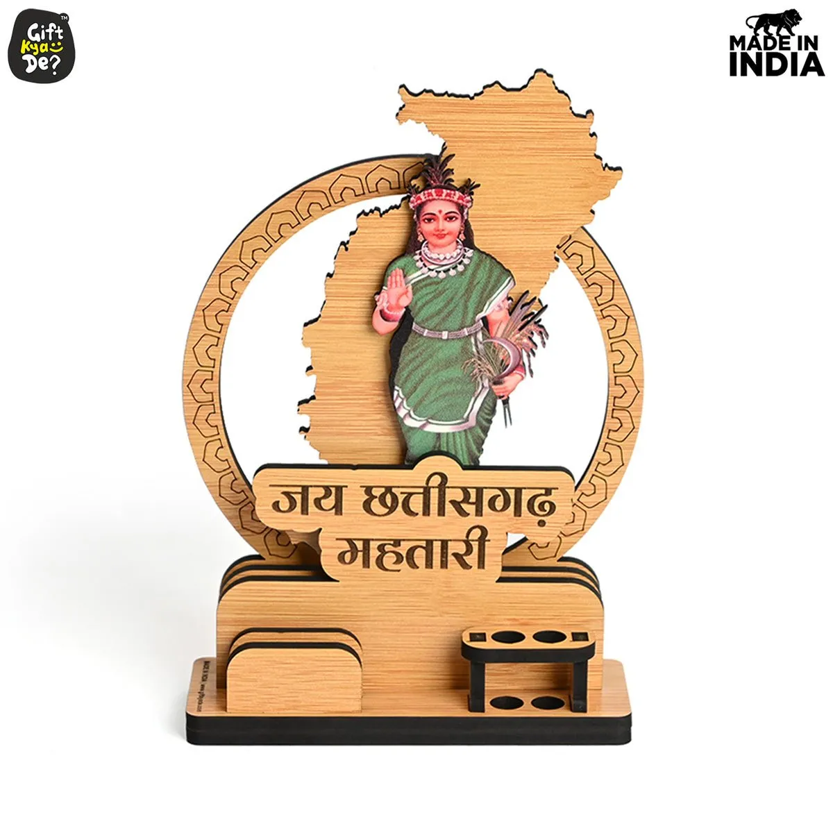 Political Pen Stand and Card Holder | Chhattisgarh Mahtari | Chhattisgarh Map Mementos