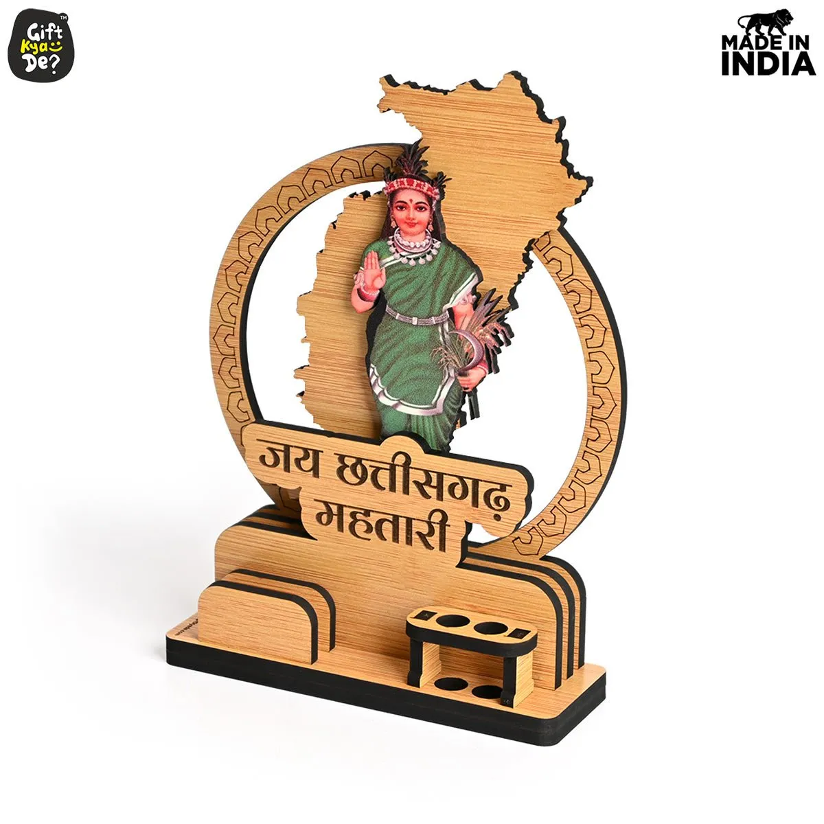 Political Pen Stand and Card Holder | Chhattisgarh Mahtari | Chhattisgarh Map Mementos