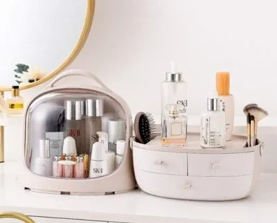 Portable Make Up Organizer with Dust Cover and Drawers