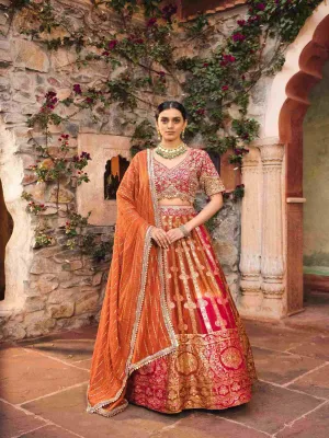 Rani Rust Lehenga Choli with Mirror, and Cut Dana Work