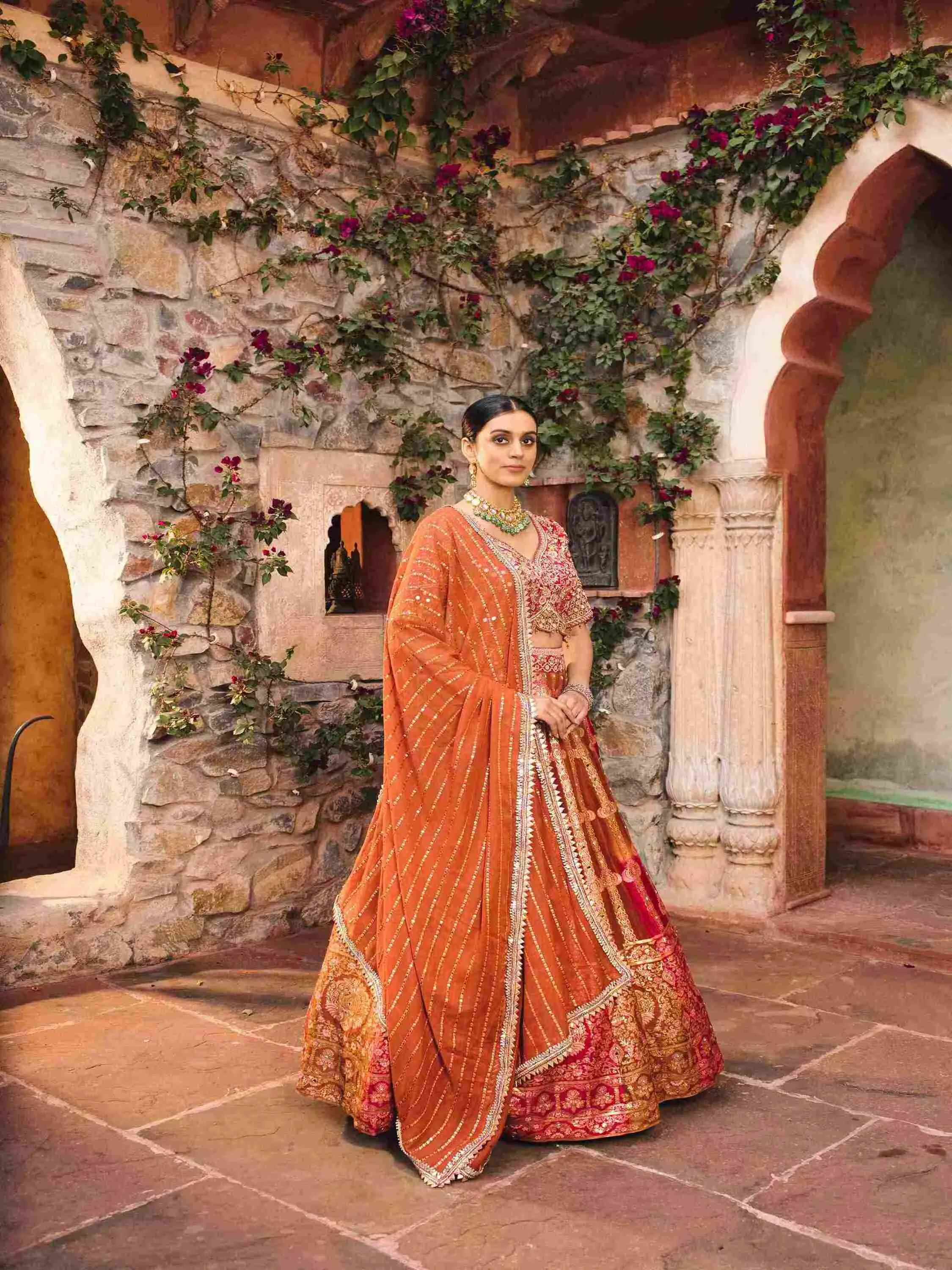 Rani Rust Lehenga Choli with Mirror, and Cut Dana Work