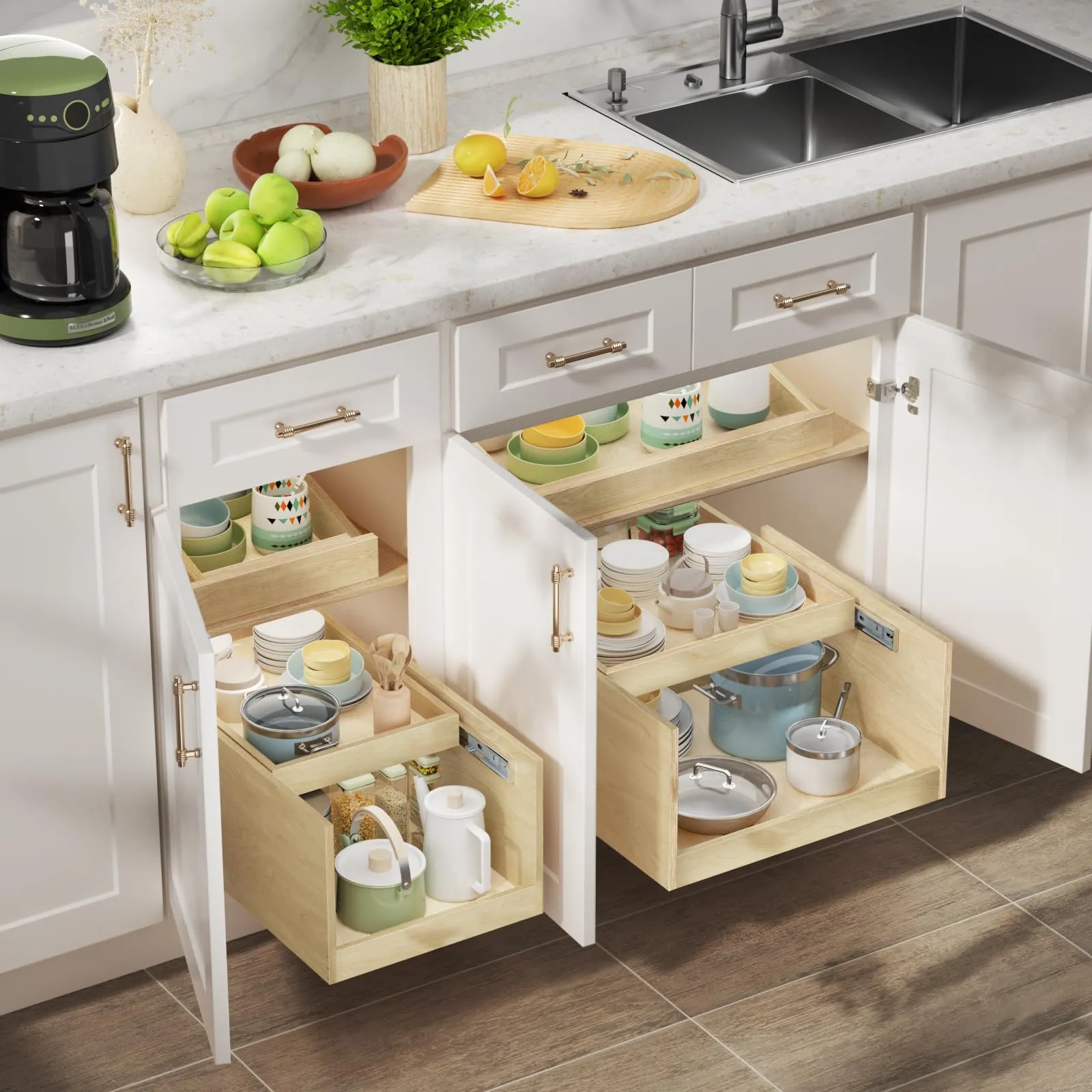 Retractable Double-Drawer Pull Out Cabinet Organizer