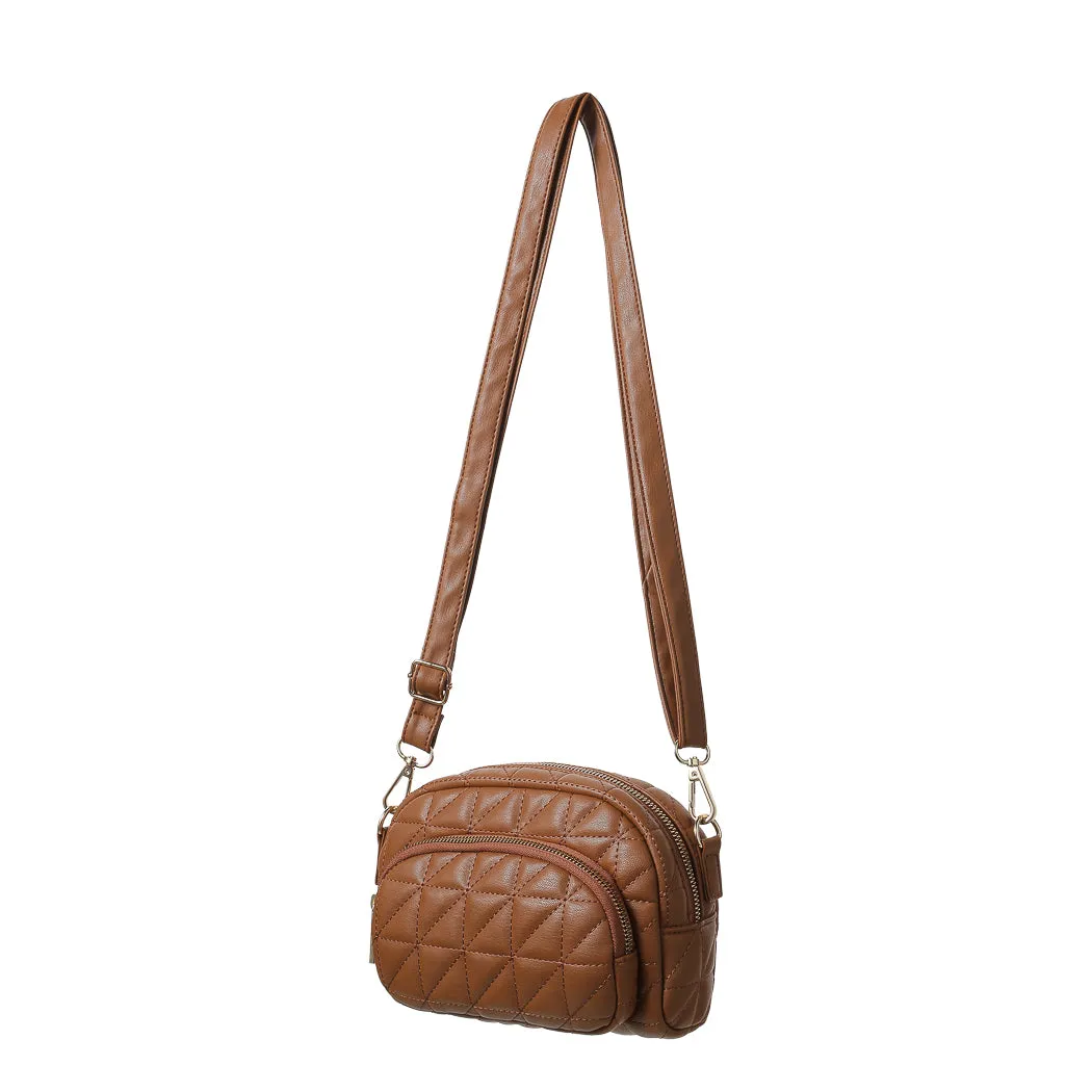 Retro Soft Double Zipper Crossbody Bag (Brown)