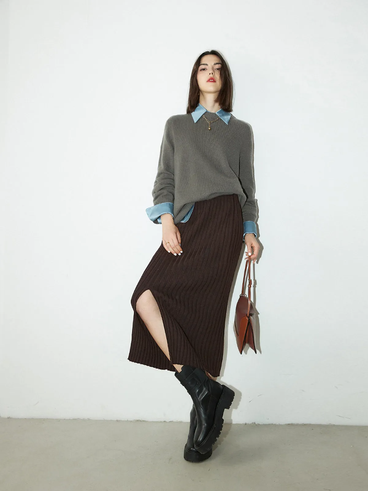 Ribbed Long Graceful Knitted Midi Skirt