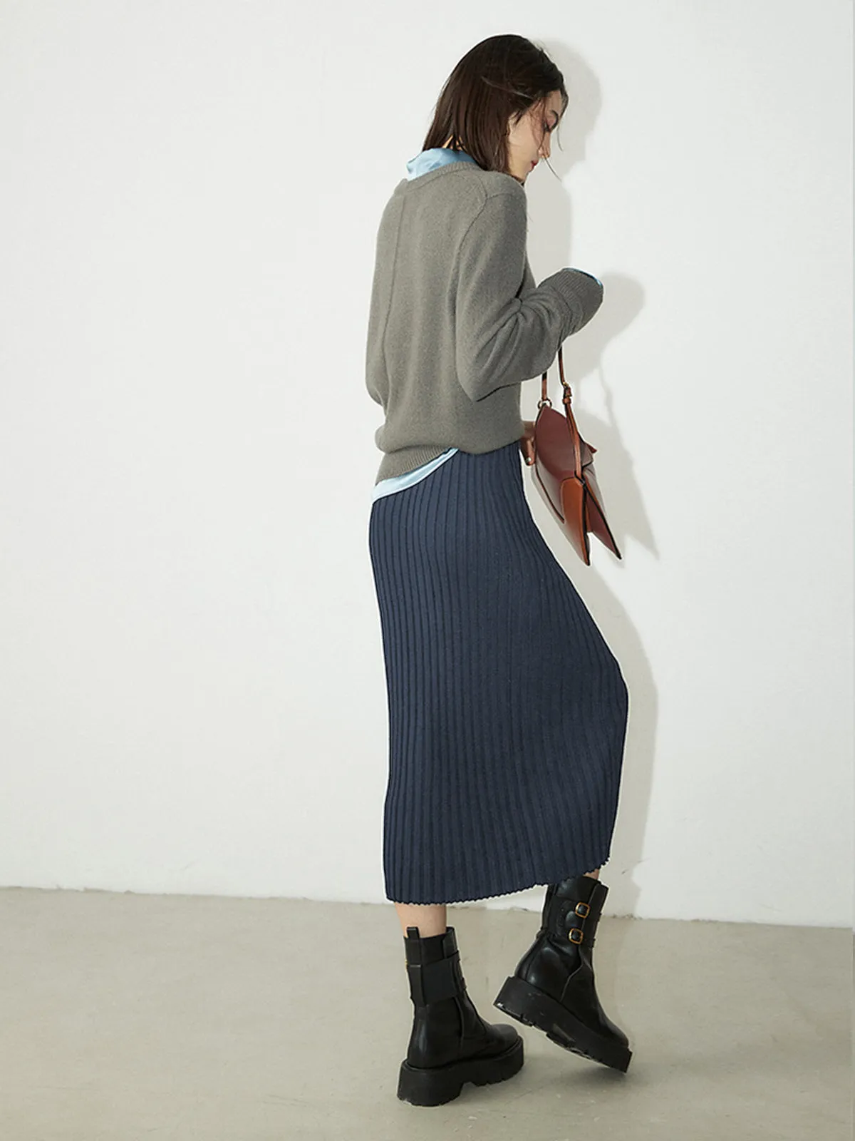 Ribbed Long Graceful Knitted Midi Skirt