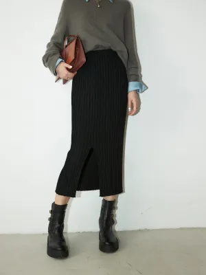 Ribbed Long Graceful Knitted Midi Skirt