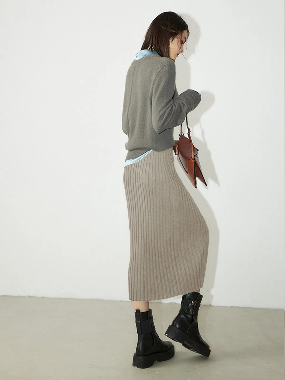 Ribbed Long Graceful Knitted Midi Skirt