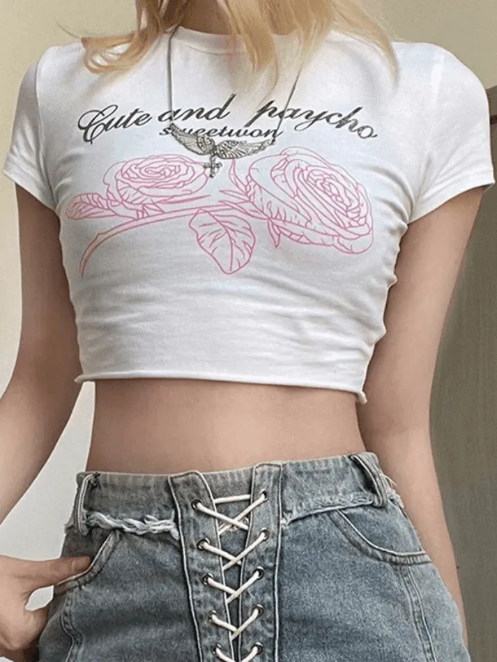 Rose Print Graceful High Waist Jeans