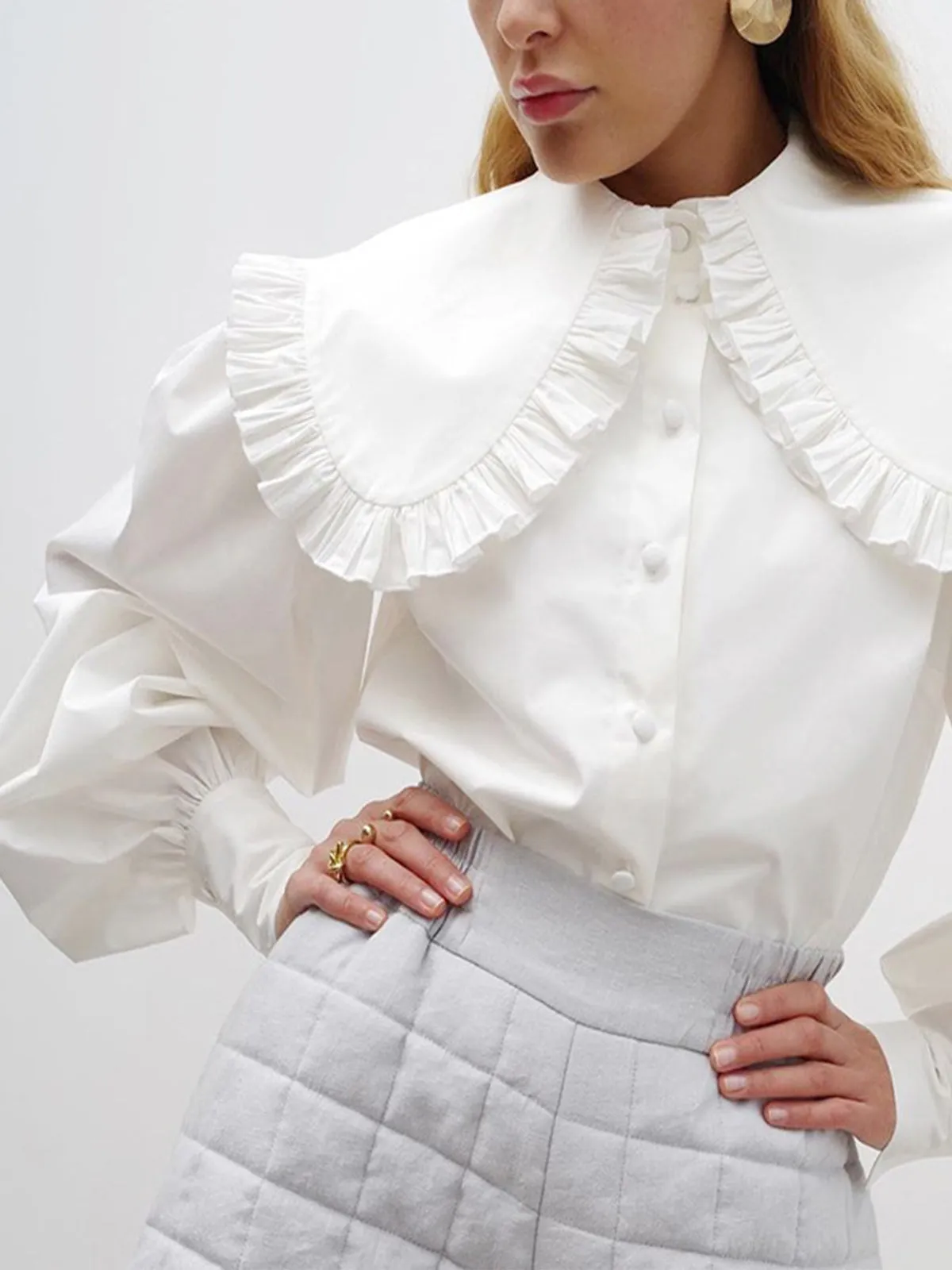 Ruffled Collar Graceful Long Sleeve Shirt