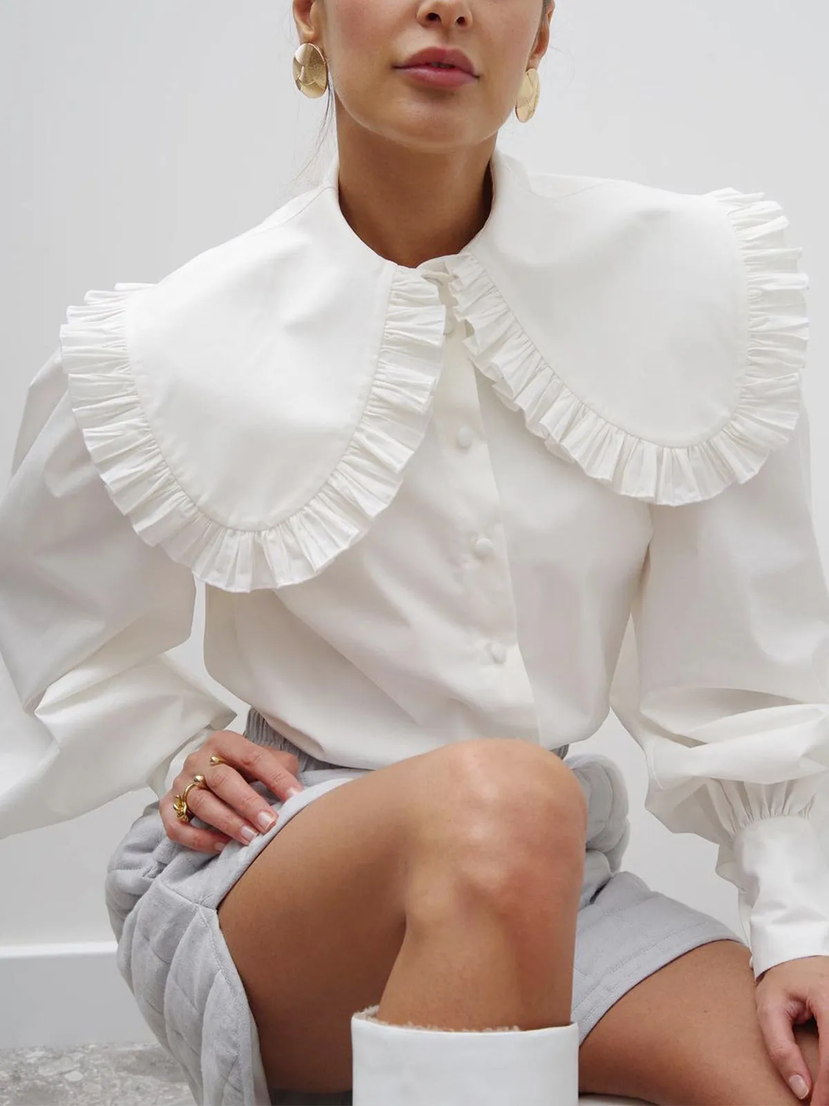 Ruffled Collar Graceful Long Sleeve Shirt