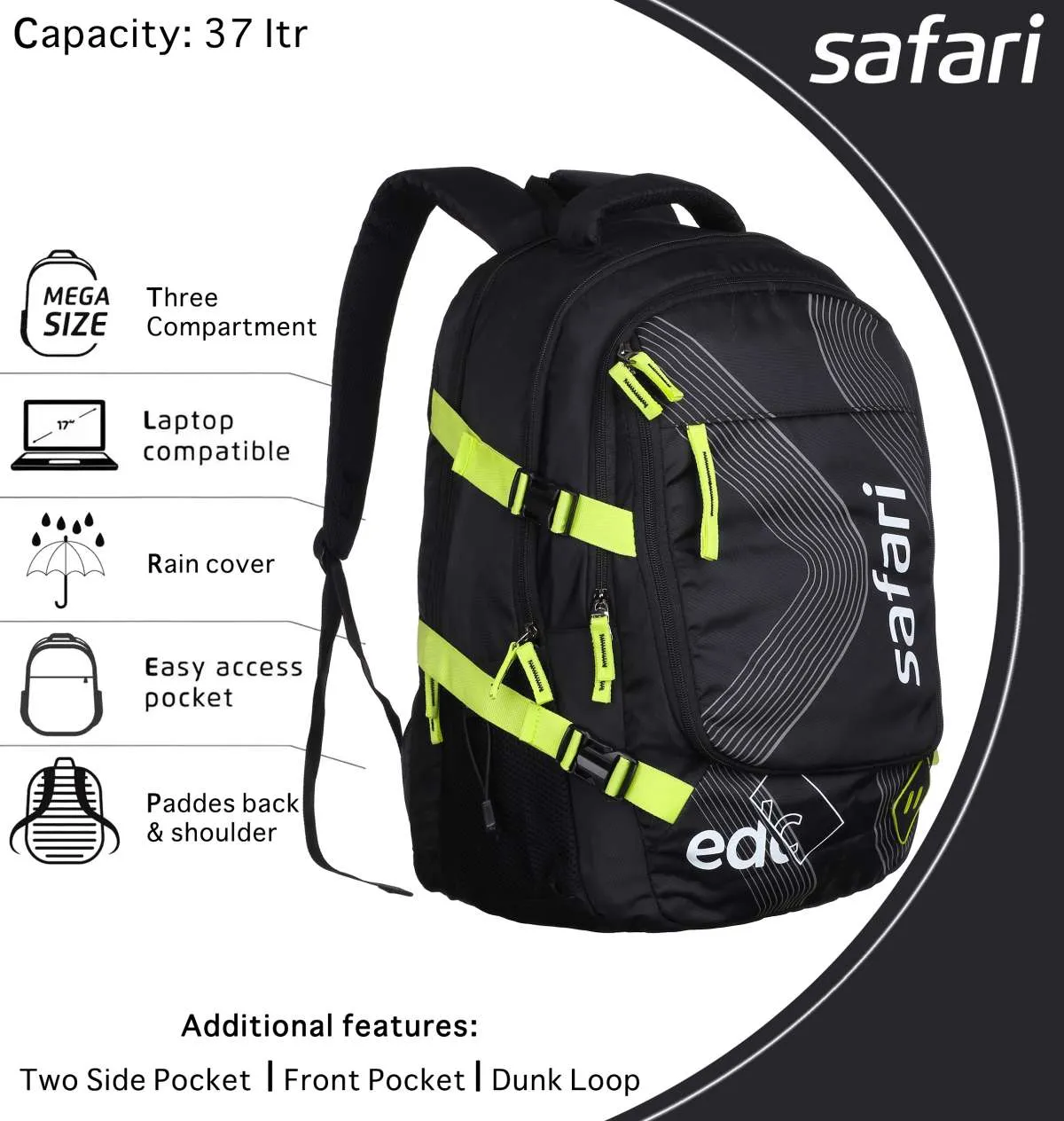 SAFARI EXPAND 7 19 CB 48 L Laptop Backpack With Rain Cover