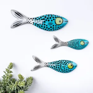 Set of 3 Blue Wall-mounted Handmade Ceramic Fish