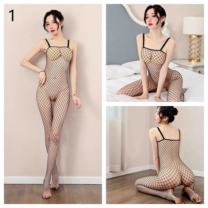 Sexy Lingerie Mesh Bodysuits Pornographic Movies Xxx Fishnet Crotchless Catsuit Babydoll Stockings Uniform Teddies Underwear Set