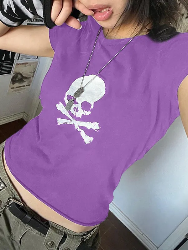 Skull Print Graceful Cropped Tank Top