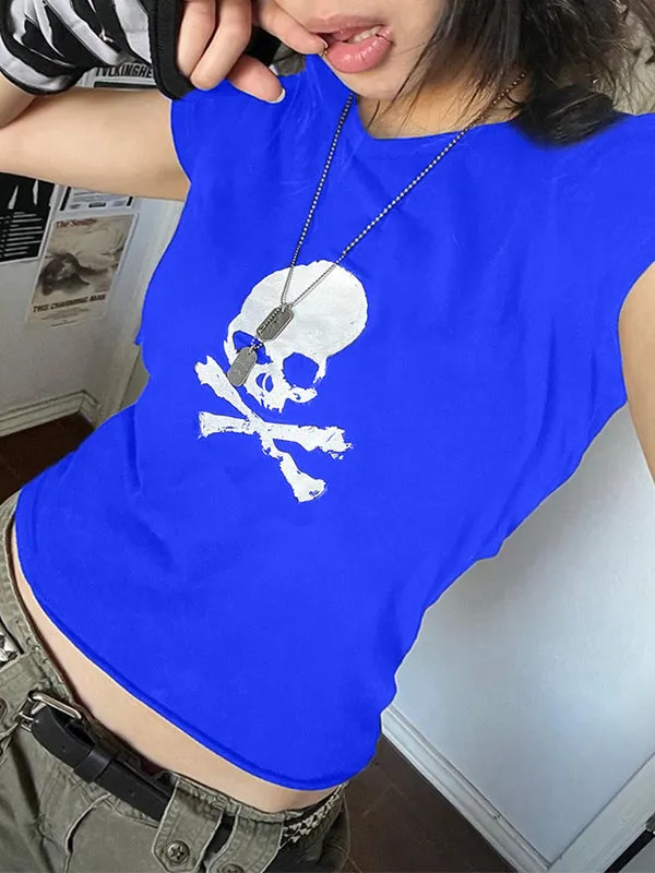 Skull Print Graceful Cropped Tank Top