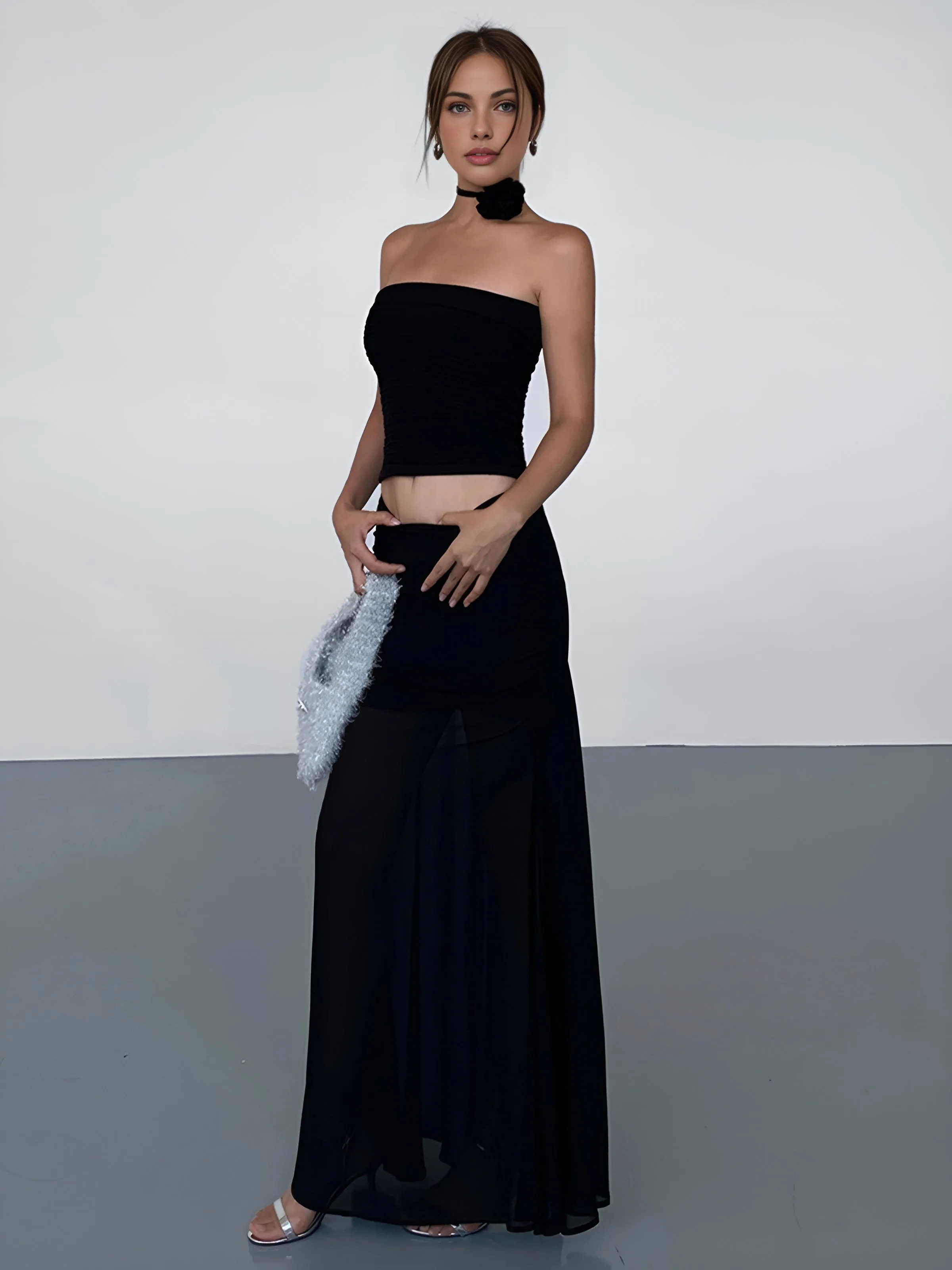 Solid Two Graceful Layer Maxi Skirt