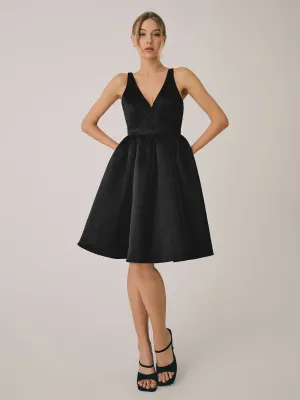 Solid V Graceful Neck Short Dress