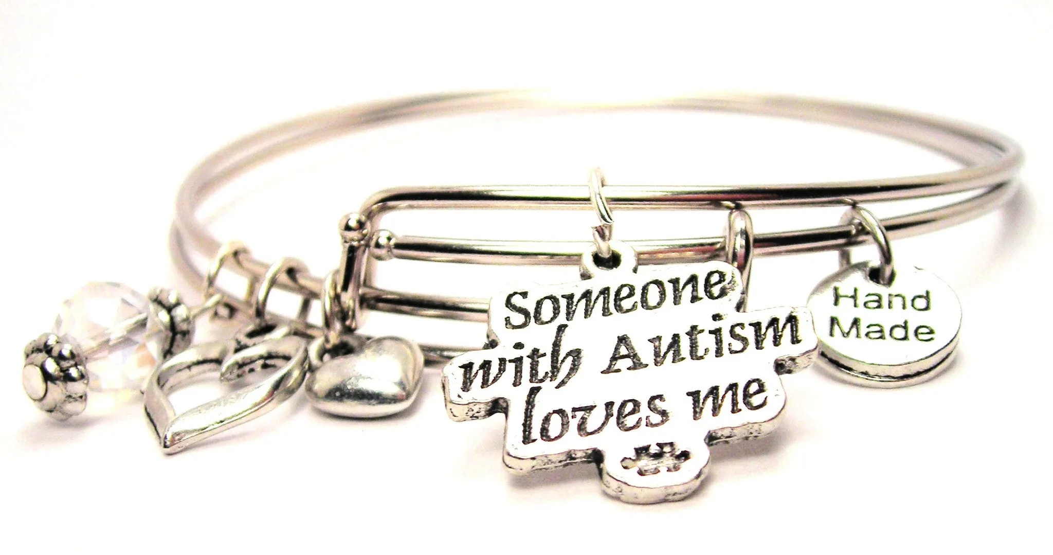 Someone With Autism Loves Me Expandable Bangle Bracelet Set