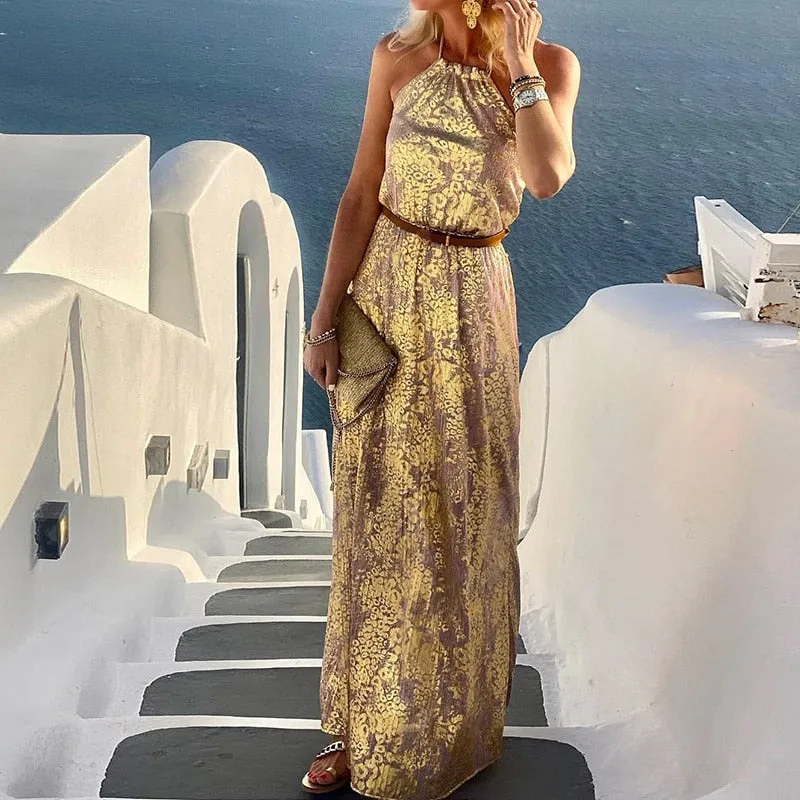 Spring Summer Graceful Neck-Mounted Maxi Dress