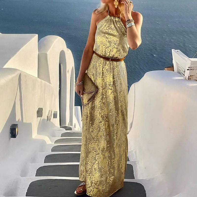 Spring Summer Graceful Neck-Mounted Maxi Dress