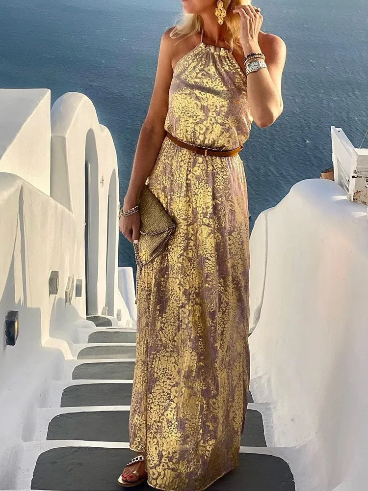 Spring Summer Graceful Neck-Mounted Maxi Dress