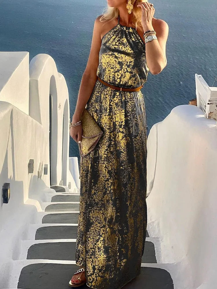 Spring Summer Graceful Neck-Mounted Maxi Dress