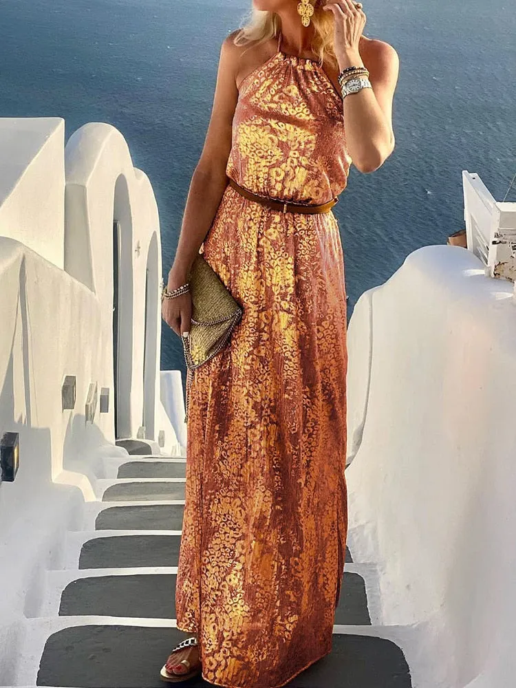 Spring Summer Graceful Neck-Mounted Maxi Dress