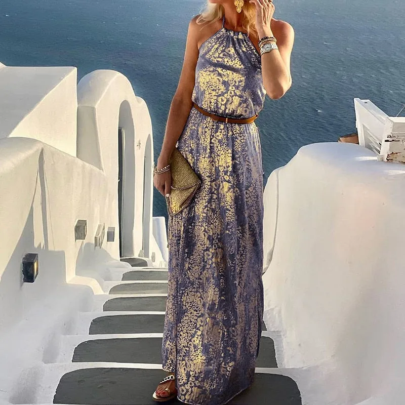 Spring Summer Graceful Neck-Mounted Maxi Dress