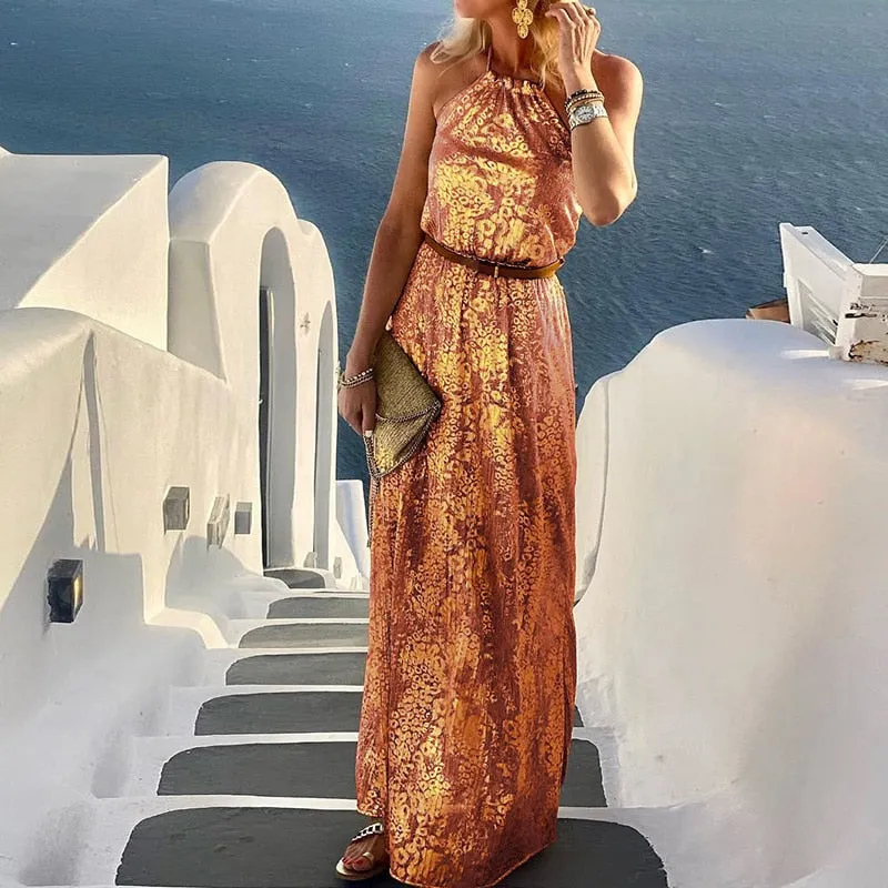 Spring Summer Graceful Neck-Mounted Maxi Dress