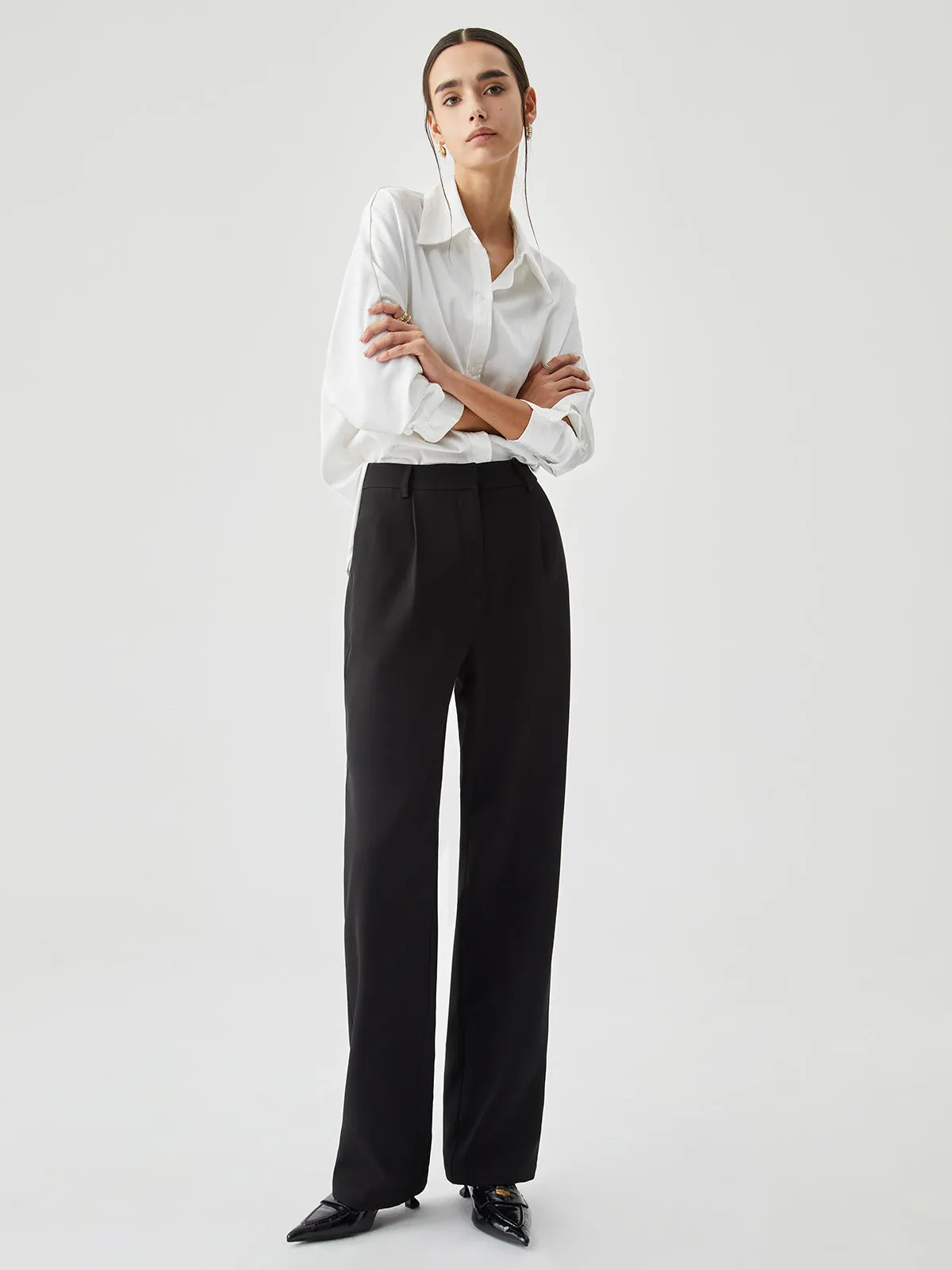 Straight Leg Graceful Pleated Cropped Pants