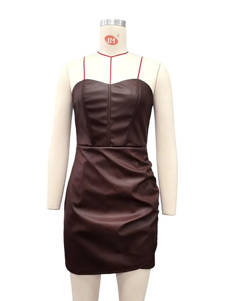 Strapless PU Graceful Leather Mini Dress