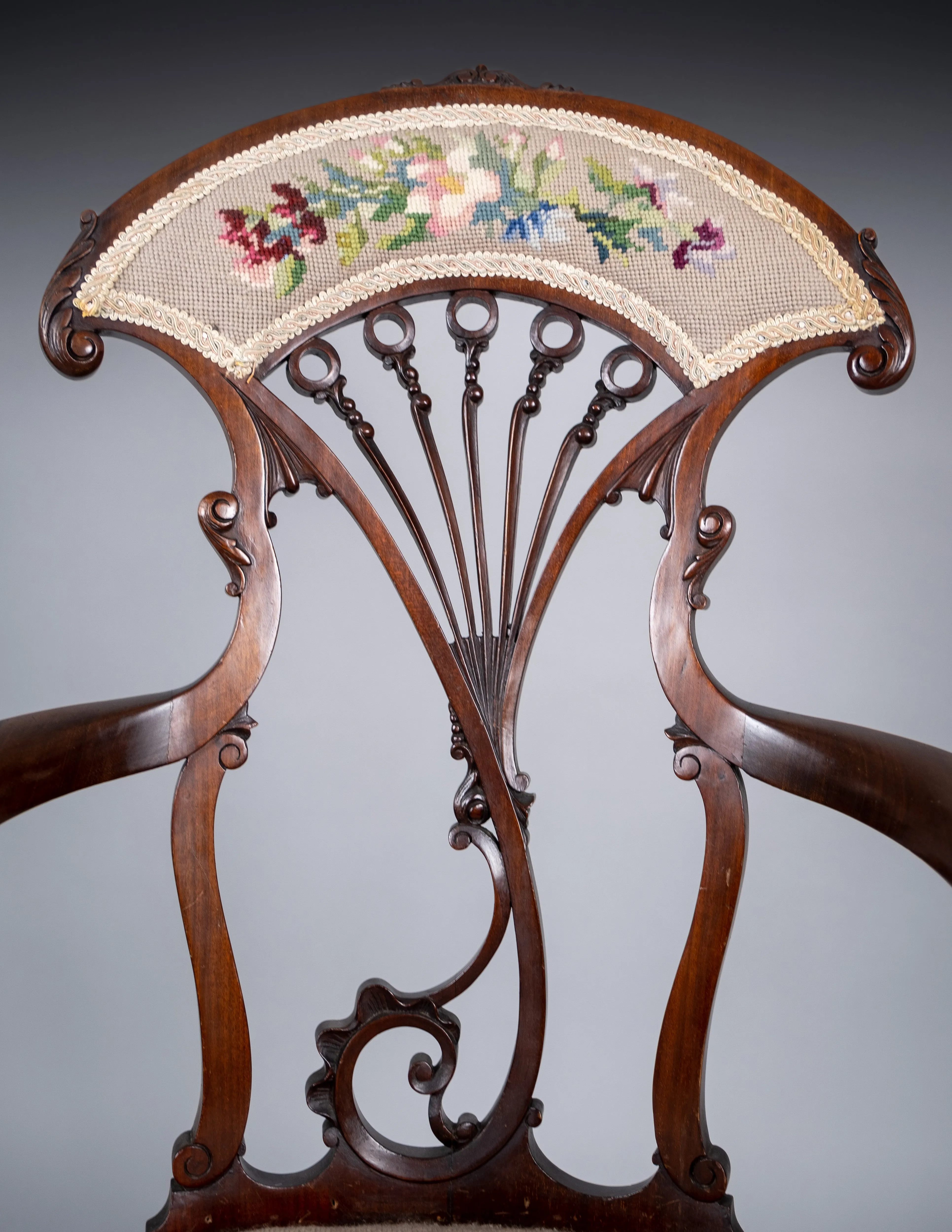 Striking Art Nouveau Mahogany Armchair, c.1890