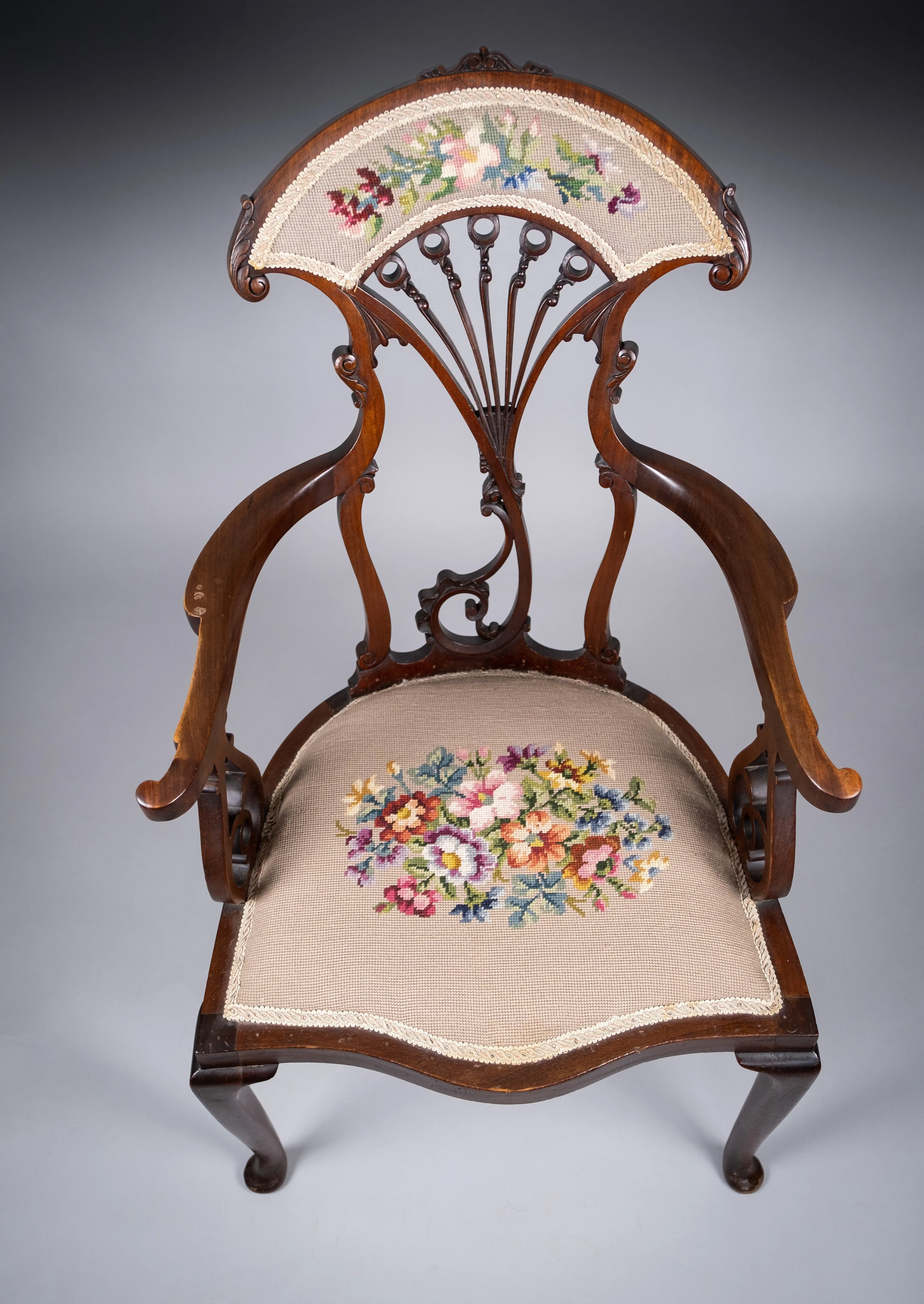 Striking Art Nouveau Mahogany Armchair, c.1890