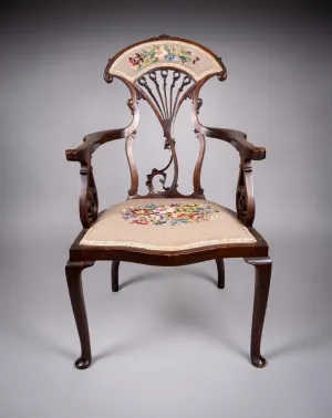 Striking Art Nouveau Mahogany Armchair, c.1890