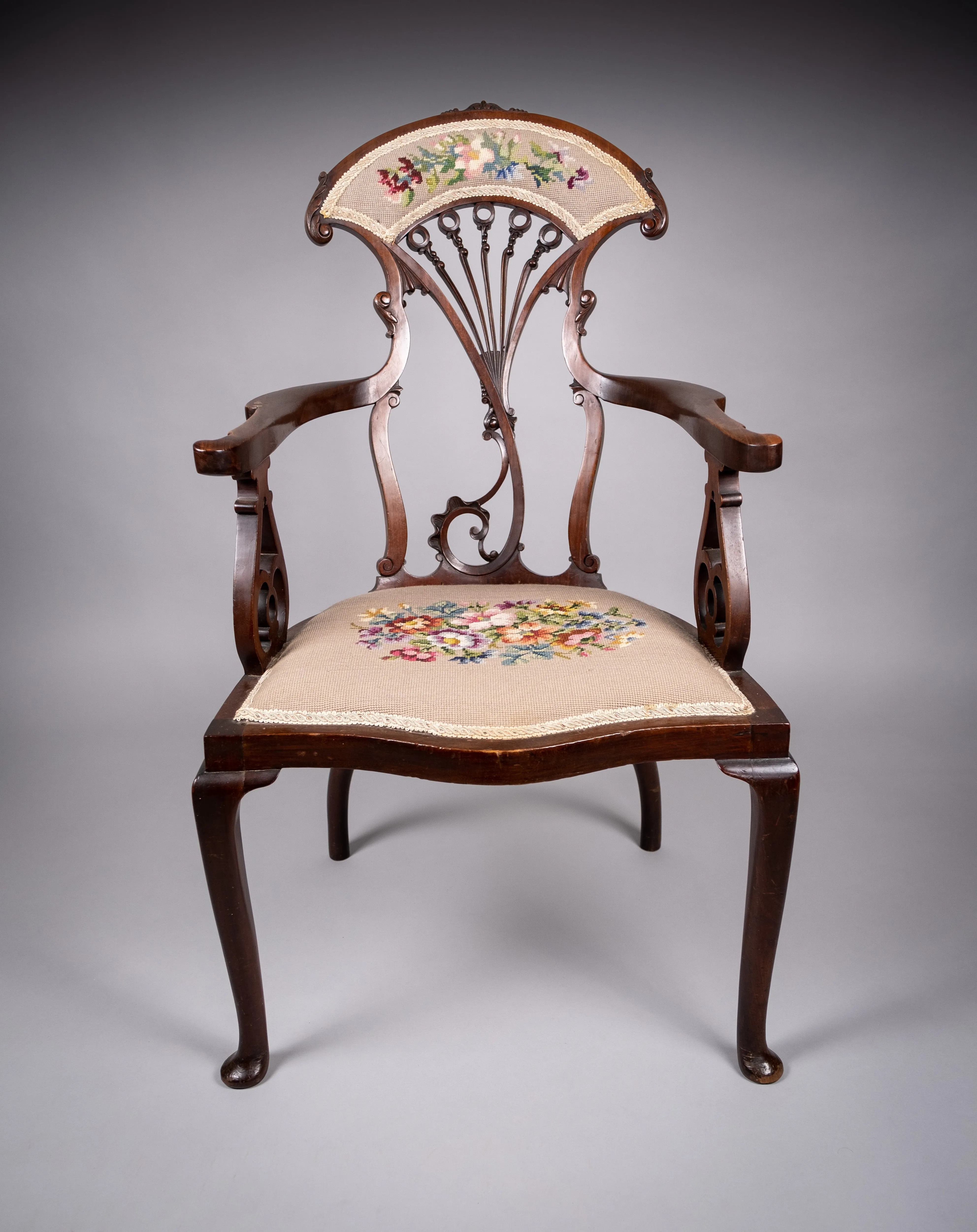 Striking Art Nouveau Mahogany Armchair, c.1890