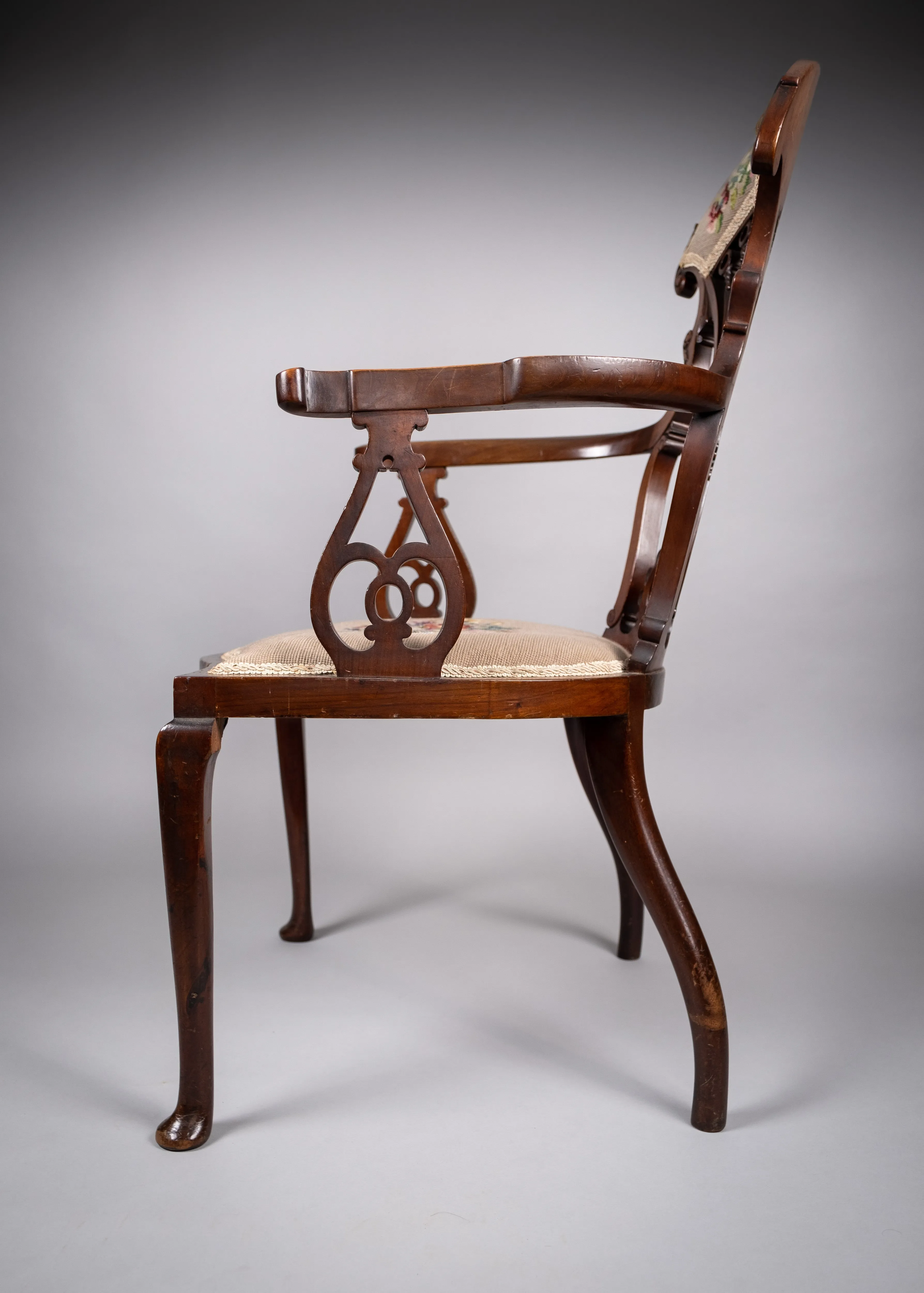 Striking Art Nouveau Mahogany Armchair, c.1890