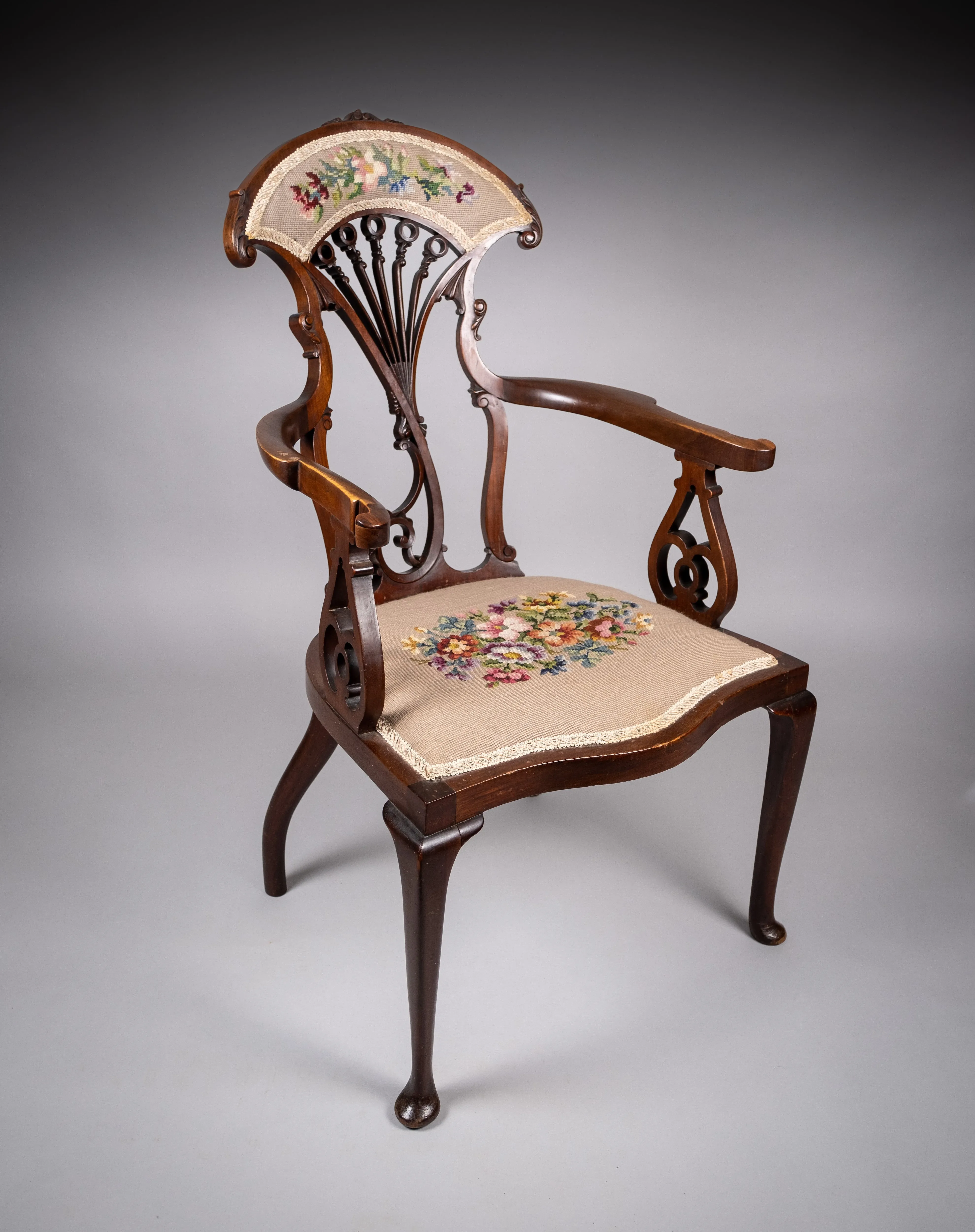 Striking Art Nouveau Mahogany Armchair, c.1890