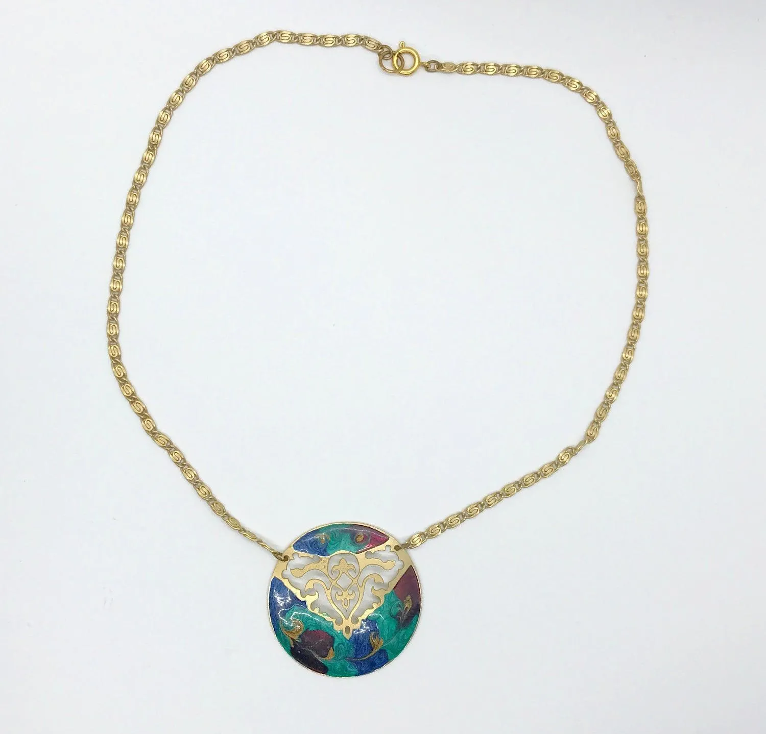 Striking Cutout Necklace with Colorful Enamel Center