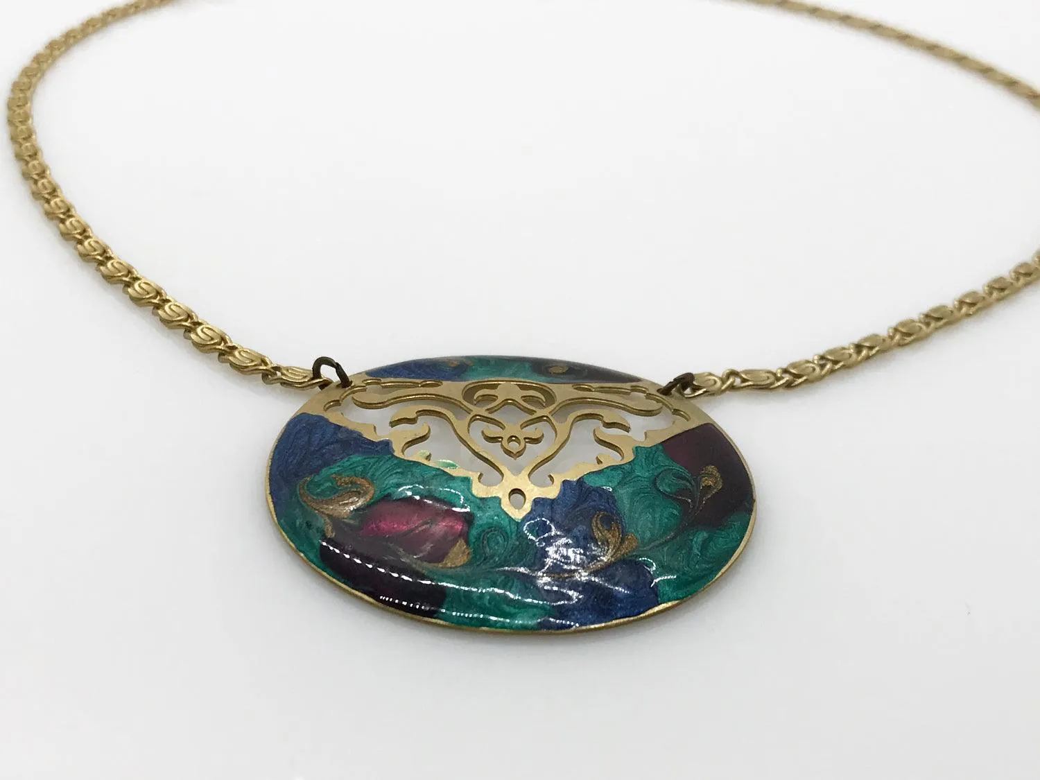 Striking Cutout Necklace with Colorful Enamel Center