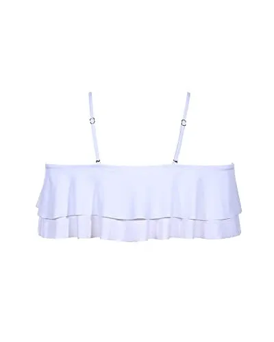 Striking Ruffled Flounce Swimsuit Top For Women-White