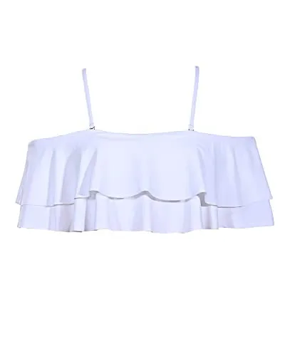 Striking Ruffled Flounce Swimsuit Top For Women-White