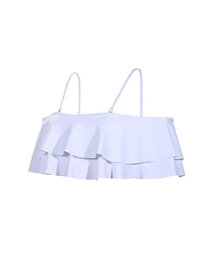 Striking Ruffled Flounce Swimsuit Top For Women-White