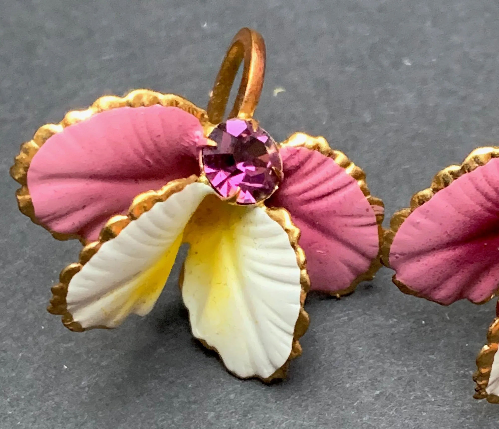 Striking Vintage Austrian Crystal Purple, lilac and Yellow Clip-On Earrings