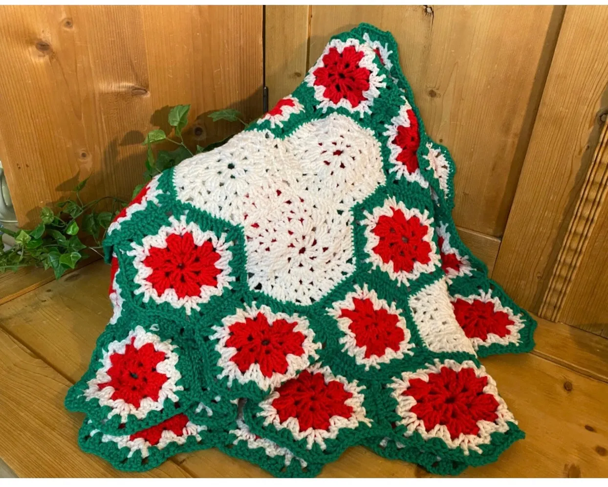 Striking Vintage Crocheted Christmas Tree Skirts, shawl cape