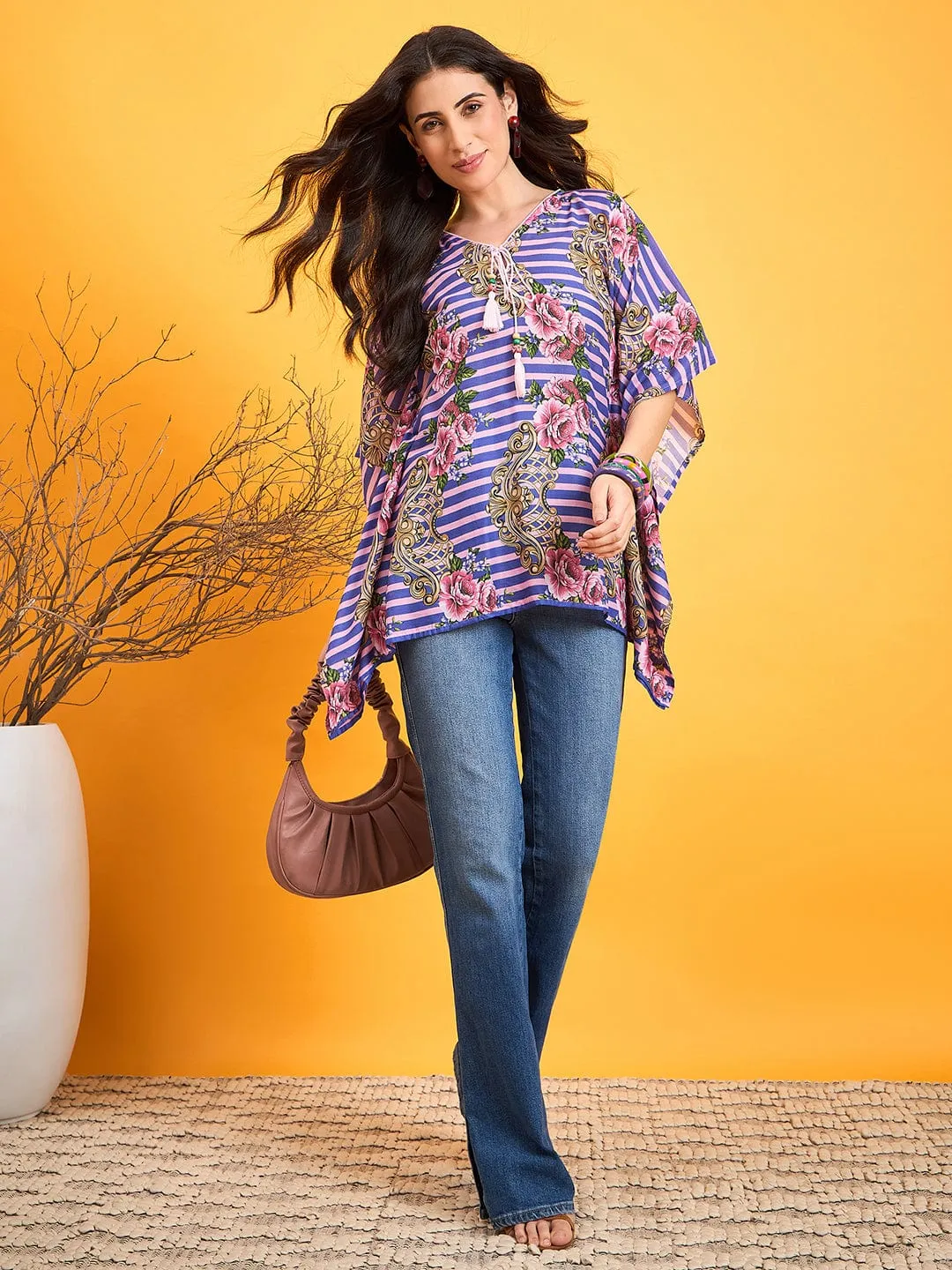 Striped Floral Kaftan Top