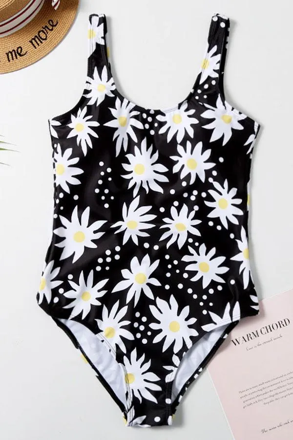 Sunflower Print Striking  One Piece Swimwear